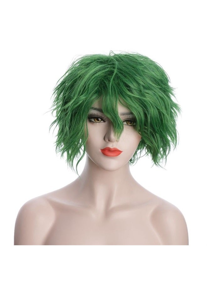 Unisex Fluffy Short Bob Wave Green Halloween Cosplay Wig Anime Costume Party Wig