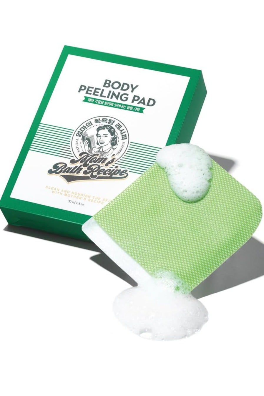 Mom's Bath Recipe Body Peeling Pad Original, All in One Bubble Body Wash & Scrub Gloves with Honey & Yogurt, Exfoliating Mitts for Dead Skin Cells, Skin Retexturizing Pads, 8 Sheets