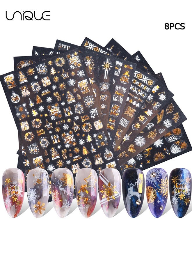 8 Pcs Nail Art Stickers - Self Adhesive Nail Stickers - Nail Polish Decoration - Snowflake Nail Decoration DIY Nail Art Decoration Girl