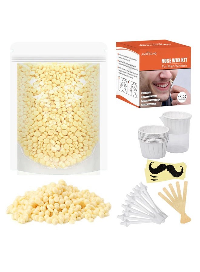 Nose & Ear Hair Wax Kit for Men & Women, 100g Wax with 20 Applicators, Safe Home Grooming Solution for Painless 15-20 Time Usage