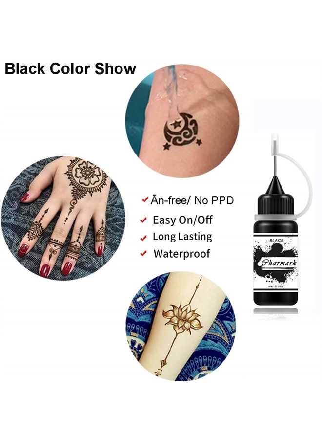 Charmark Jagua Gel Temporary Tattoo Kit for Women Men Kids, Semi Permanent Tattoo Ink Summer Trend Art Painting DIY Fake Freckles 84 Pcs Tattoo Stencils - Full Kit 3 Colors (Black+Red+Brown)