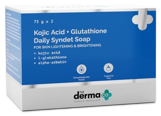 The Derma Co Kojic Acid + Glutathione Daily Syndet Brightening Soap With Kojic Acid, L-Glutathione & Alpha-Arbutin - 75 G X 2