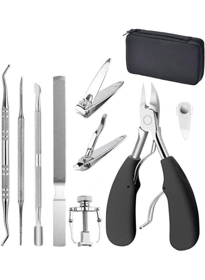 10 Pieces Ingrown Nail Clippers Kit With Stainless Steel Nail File, Toenail Tools, Toenails Treatment, Pedicure Tool Set, Professional Clipper For Thick Nails, Toe Nail Manicure Lifter With Carry Case