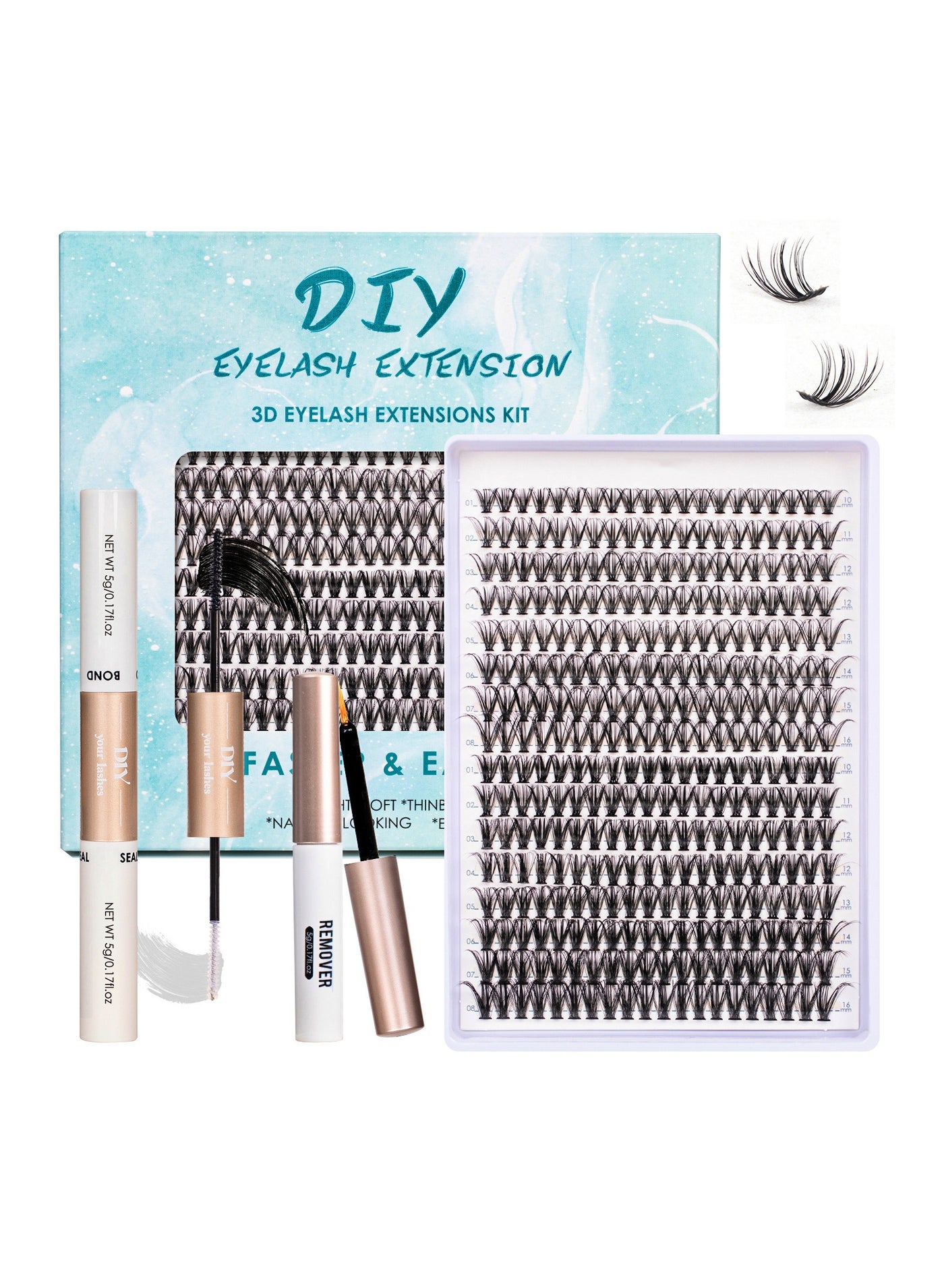 Lash Clusters DIY Lash Extensions Kit 320pcs Individual Lashes Clusters 30D 40D D Curl Eyelash Extension Kit with Applicator and Lash Bond&Seal Clusters Lash Glue Remover Mix 10-16mm