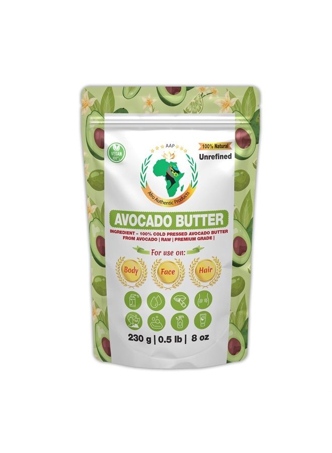 Authentic Raw Avocado Butter | Butter | For DIY Face, Body, Hands | Unrefined | 100% Pure| Organic from Africa | Resealable Bag | 230g