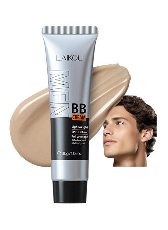 Men BB Cream SPF 15 PA++, Full-Coverage Foundation & Concealer, Mens Face Moisturizer Cream Evens Skin Tone, Oil Control and Cover Flaws, Natural Finish for All Skin Types (Natural 240)