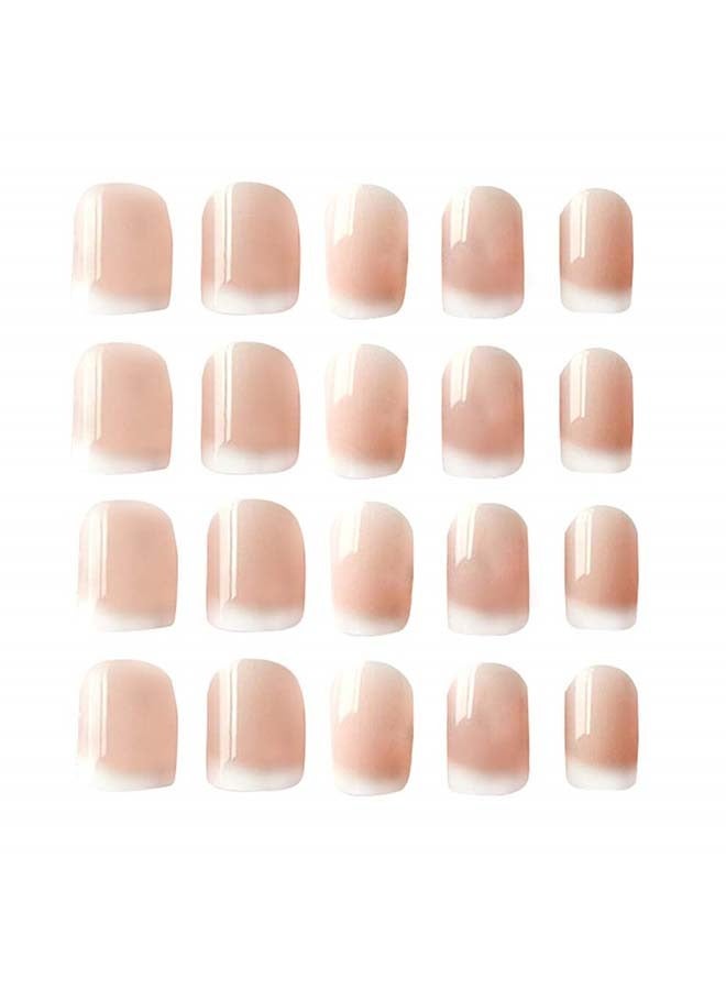 24-Piece False Nails French Press On Nails Acrylic Full Cover Medium Length Glossy Tips Sets Nude Color For Women And Girls