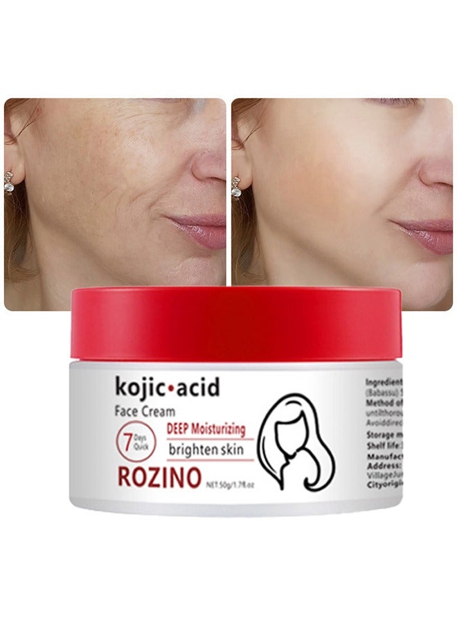 Kojic acid Face Cream 50g, Brighten The Face And Soften The Skin,Deep Nourishment,Anti-Wrinkle Firming,Repair Skin Barrier,Suitable For All Skin Types