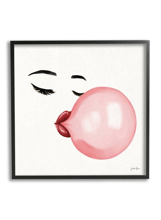 Glamorous Face Blowing Bubble Gum Bold Lips, Designed by Janelle Penner Black Framed Wall Art, 24 x 24, Pink