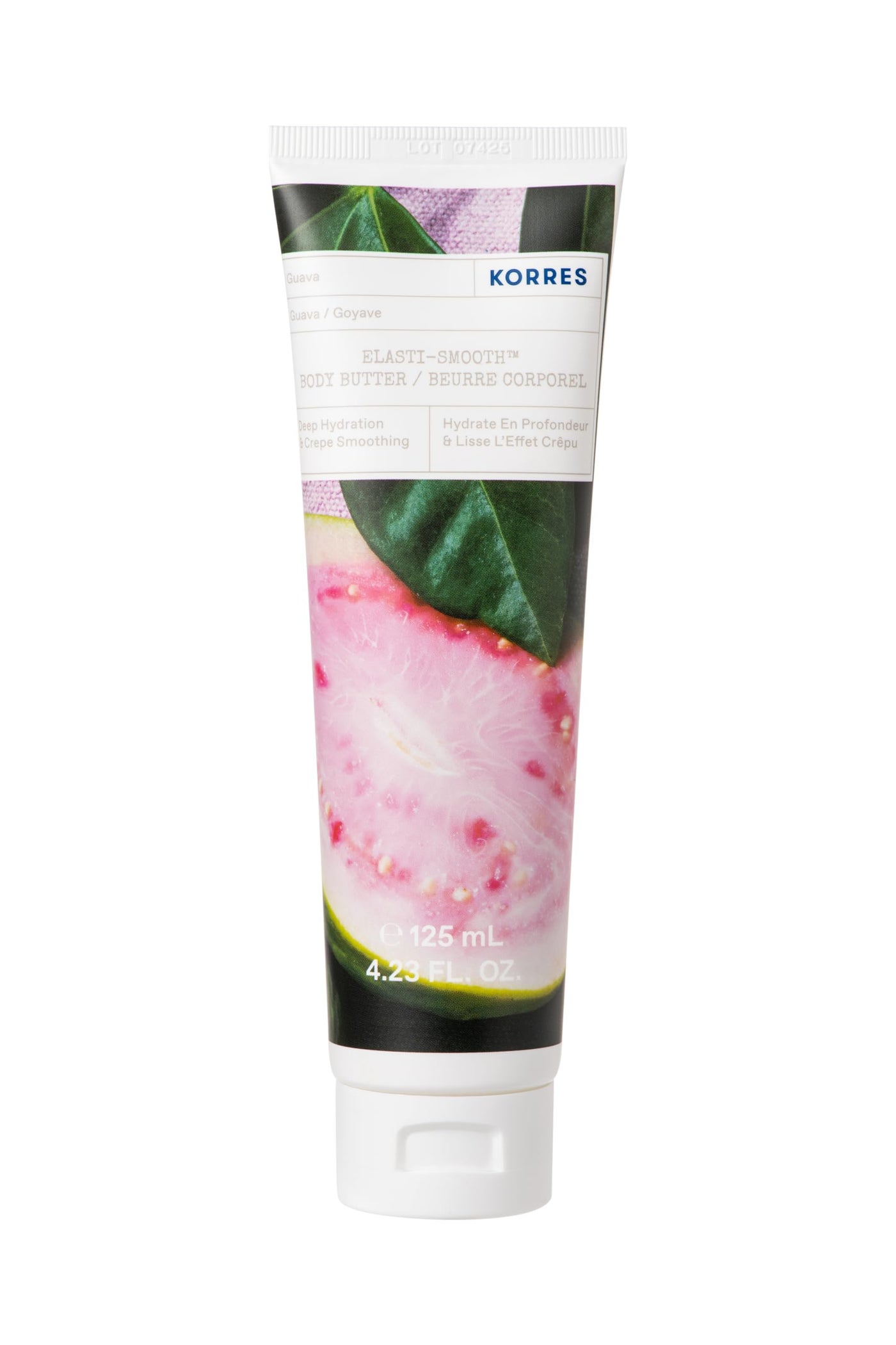 KORRES Elasti-Smooth Body Butter Cream, Dry Skin Lotion with Shea Butter and Almond Oil, Moisturizing, Firming, Tightening and Hydrating After Shower Care For Women & Men, Guava Fragrance, 4.23 Fl Oz