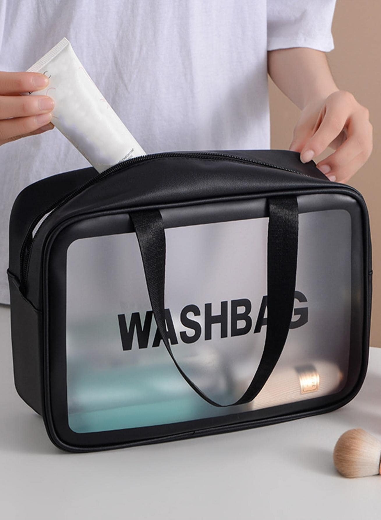 Black 3-Piece Waterproof Toiletry Bag Set – Stylish Transparent PVC Travel Organizer with Double Handles, Zipper Closure, and Dry & Wet Separation – Large-Capacity, Foldable, and Easy-to-Clean Makeup and Skincare Storage for Daily Use & Travel
