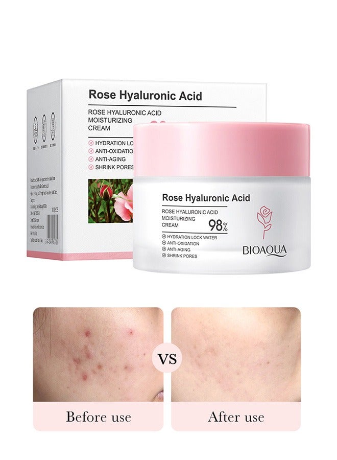 Rose Deep Hydration Face Cream, Multi-Molecular HA and Rose Oil Complex, for Moisturizer Skin Lotion Facial