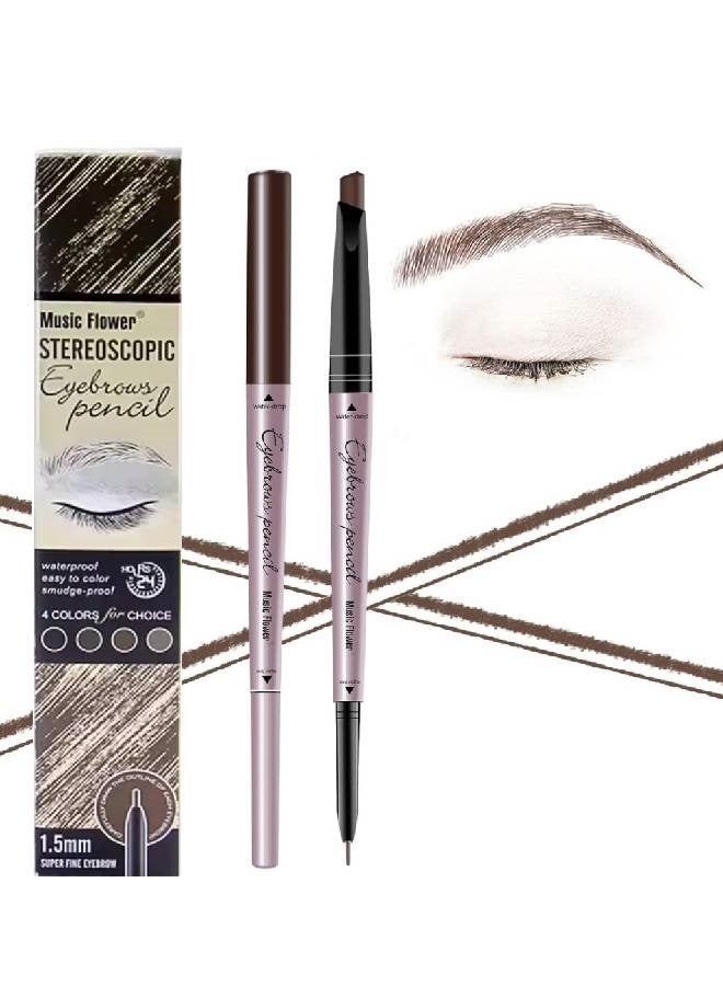 Stereoscopic Eyebrow Pencil Double Ended Eyebrow Pencil Waterproof Natural Brow Enhancing Pen Smudge Proof Long Lasting Eye Makeup Fine Eyebrow Pen Dark Brown