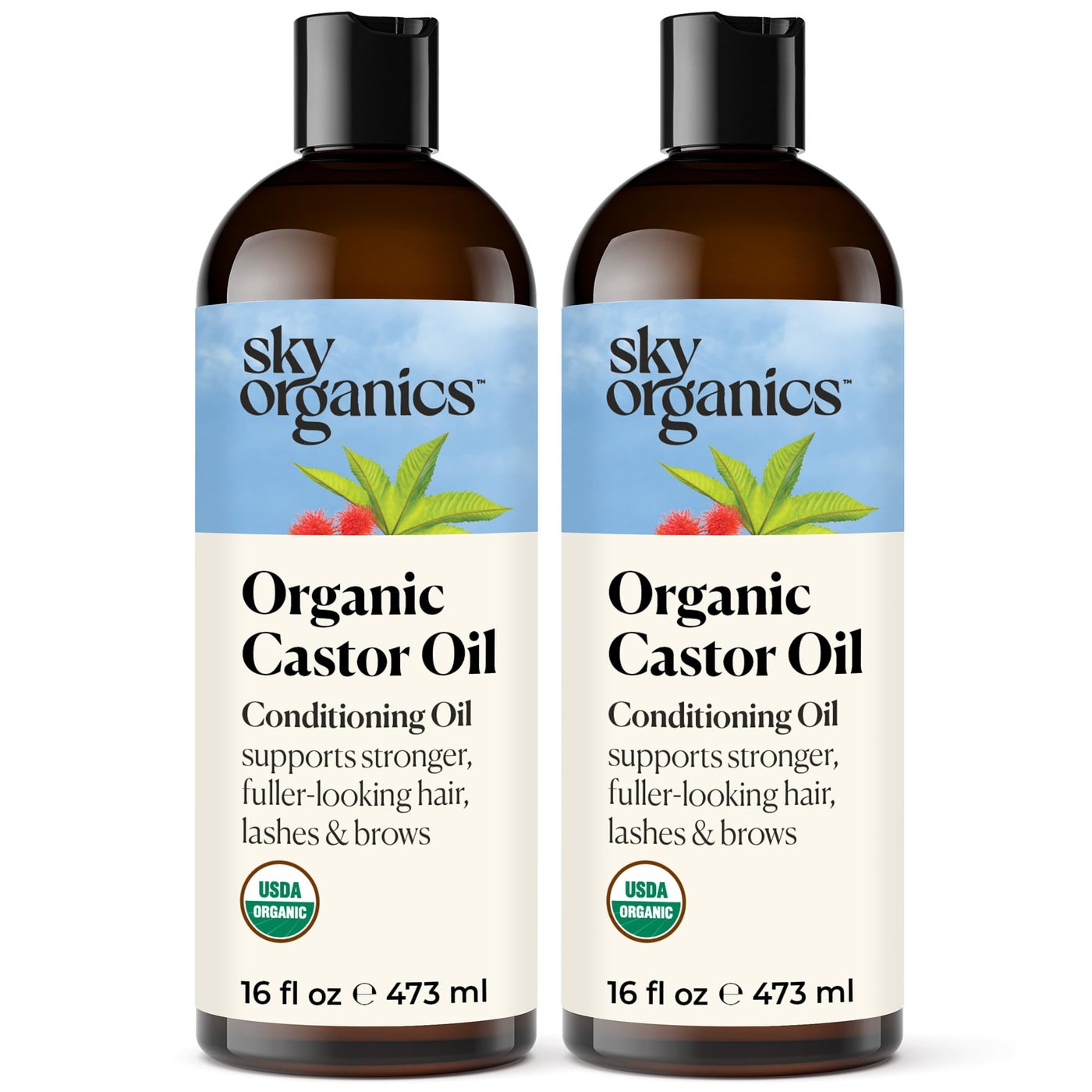Sky Organics - Castor Oil Organic - Volumizing Hair Oil - Scalp, Lashes, Brows - Pure Castor Oil Cold Pressed - Natural Conditioner - Omega Fatty Acids, Vegan - Beauty, Hair,16oz, 2 Pack w Ebook