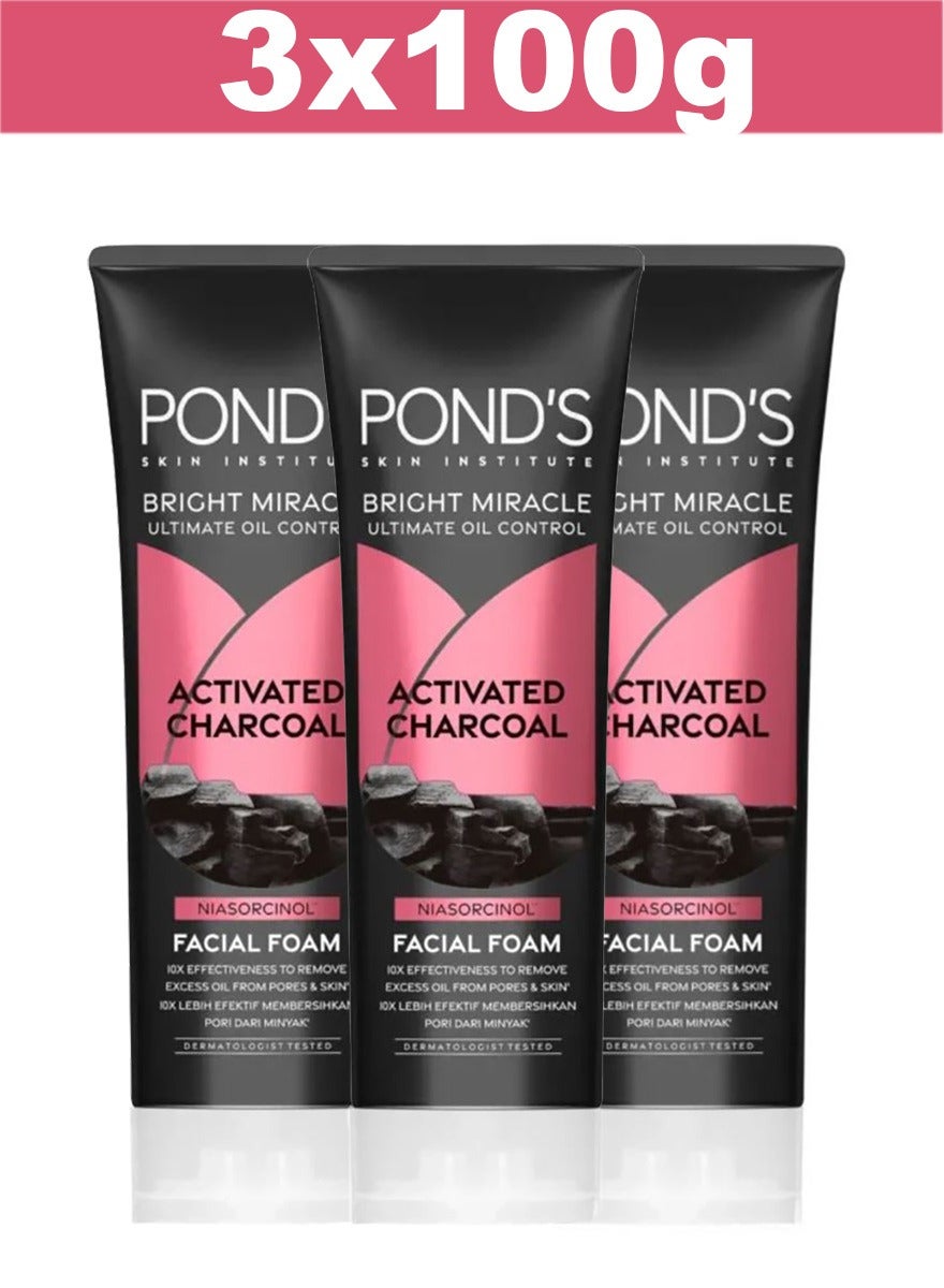 Bright Miracle Ultimate Oil Control Activated Charcoal Facial Foam 100g x 3