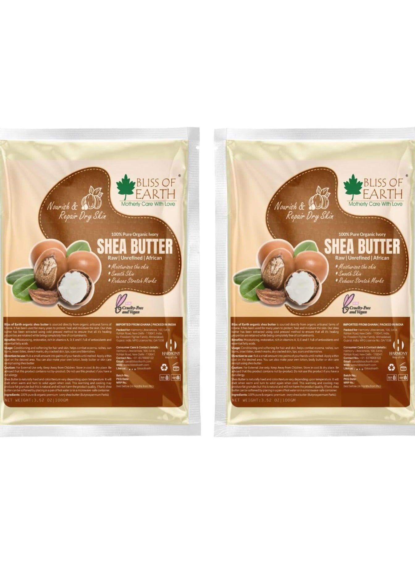 Pure Organic Ivory Shea Butter Refill Pack 100gm Raw Shea Butter For Stretch Marks Unrefined African Great For Face Skin Body Lips DIY products Pack of 2