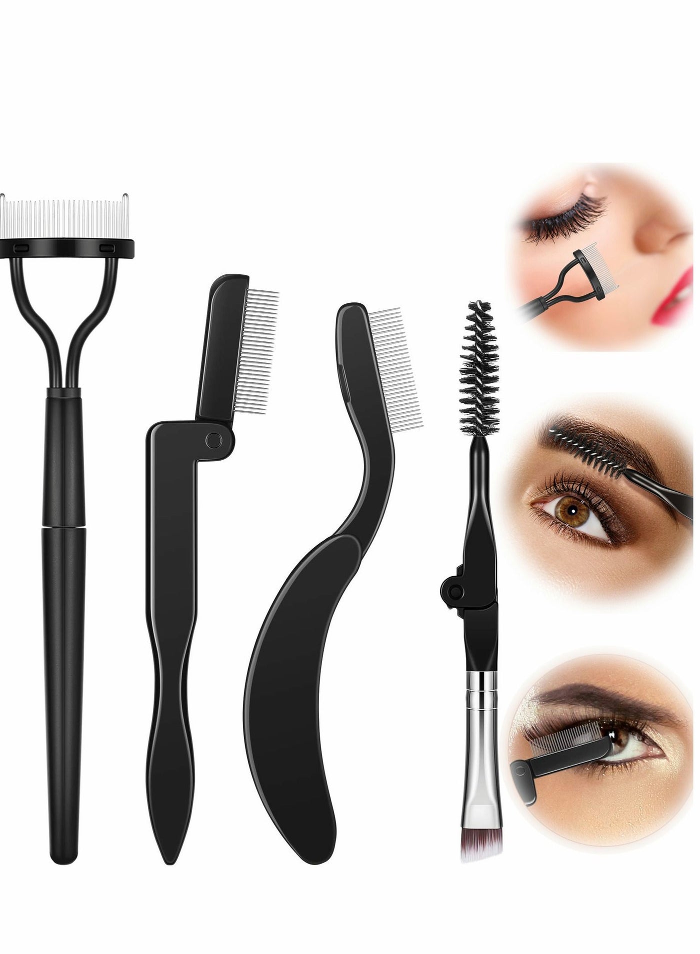 Folding Eyebrow Comb Eyelash Separator Grooming Brush for Making Up Supplies, set of 4, Black