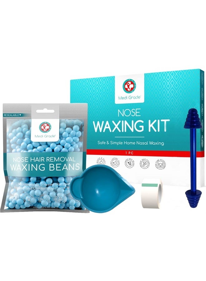 Nose Waxing Kit for Men & Women With 50x Nose Wax Sticks. 100g Nose Hair Wax Kit Including Skin Tape, Tweezers, Towel, Microwavable Cup & Storage Bag - Easy & Safe Nose Hair Remover For Men