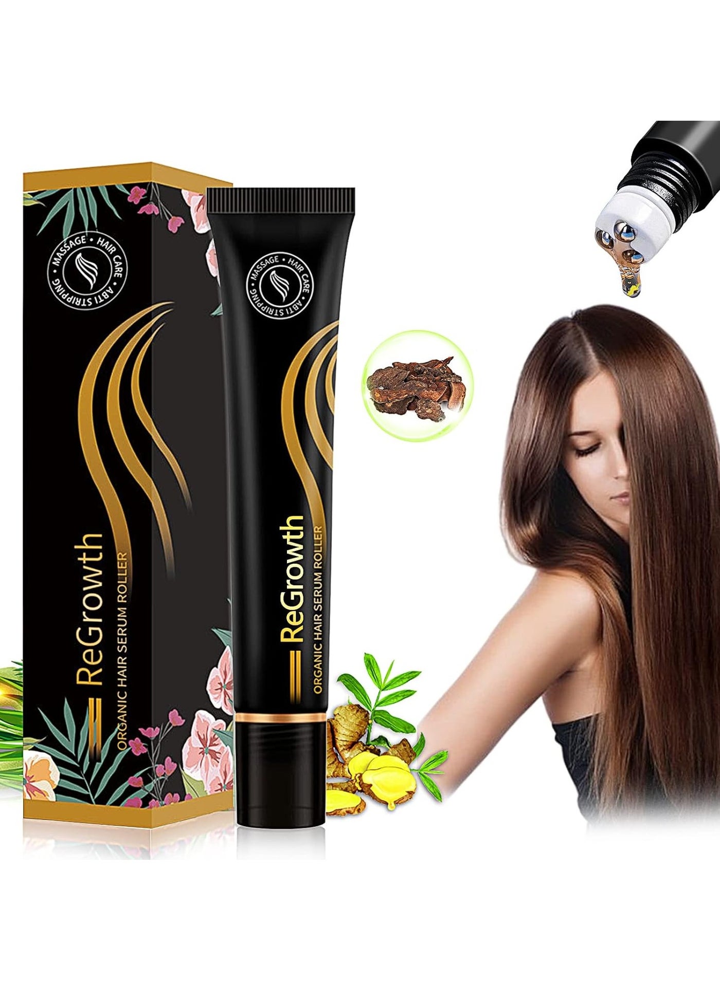 Regrowth Organic Hair Serum Roller, Triple Roll-On Massager Essence, Biotin Serum, Anti Lose Hair Care ​for Men and Women of All Hair Types