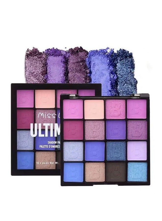 16 Colors Shimmer Matte Eyeshadow Palette, Waterproof Color pop Navy Blue Eyeshadow Purple Eye Shadow Paleta Series, Matt Powder Pressed Eye Pallet, Highly Pigmented Shiny Glitter Eyeshadow Makeup