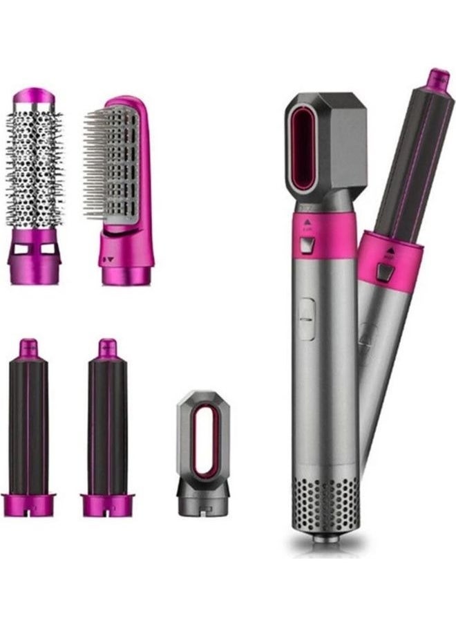 5 in 1 Hair Dryer and Volumizer Tool Set | Rotating Hot Air Brush for Blow Drying, Curling, Straightening, Styling & Volumizing | Multi-Functional Hair Styler with Interchangeable Brush Heads | Fast Dry & Smooth Finish – Grey, 28 x 22 x 5 cm