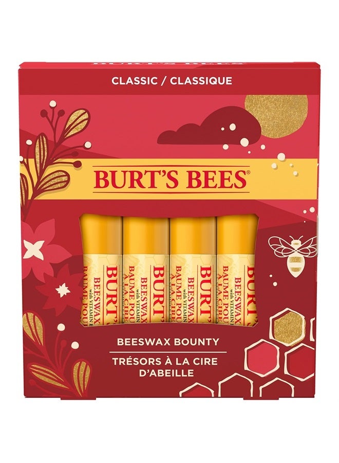 Christmas Gifts, 4 Lip Balm Stocking Stuffers Products, Beeswax Bounty Classic Set - Beeswax Moisturizing Lip Balm