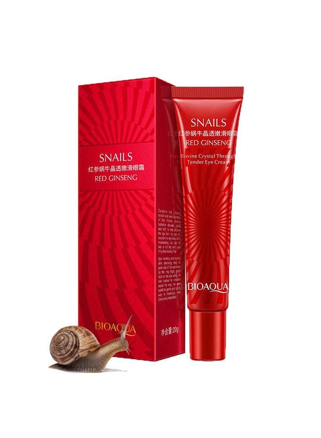 Red Ginseng Snails Eye Cream, Snails Bovine Crystal Through Tender Soft Skin Hydrating and Moisturising Effect Care for Skin Blooming Eyes Tight Firmer Gently Cleans Removes Dirt Oil 20g