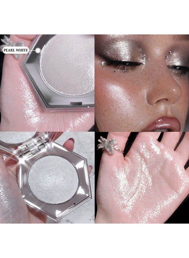 Pearl White Shimmer Glitter Highlighter Highlight Makeup Contour Powder,Silver Glitter Highlighter Face Illuminator Highlighter, Highlighter+Makeup iluminadores Illuminator Make Up (Shiny Silver)