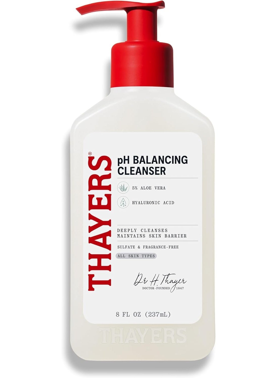 THAYERS pH Balancing Daily Face Cleanser with Aloe Vera – Gentle, Hydrating Foaming Face Wash for Dry, Oily & Acne-Prone Skin, Dermatologist Tested, 8 fl oz