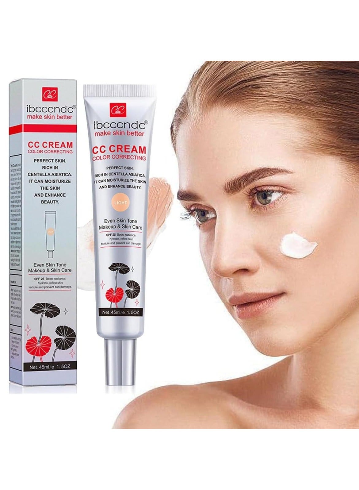 CC Cream Color Correcting with Centella, Multi-Purpose Skin Tone Adjusting CC Cream Concealer, SPF 25 Sunscreen Moisturizing Pre-Makeup Primer, Coverage Lightweight Foundation, Even Skin Tone