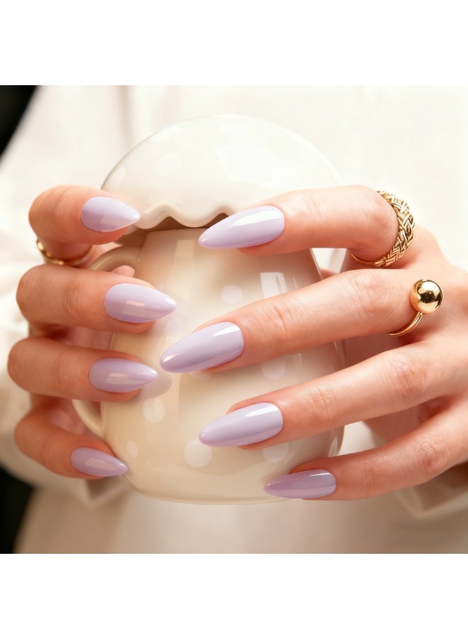 Light Lavender Press On Nails Almond Shape for Women, Soft Pastel Purple Solid Color Artificial Nails with Glossy Finish, Elegant Minimalist Fake Nails for Daily Wear, Office Style, Casual Look, Gentle Feminine Nail Design with Clean and Natural Appearance