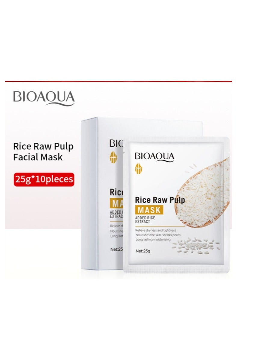 10 Pcs Rice Raw Pulp Faical Mask Relieve Dryness And Tightness Nourishes The Skin
