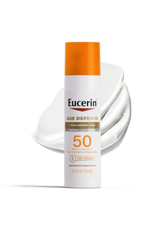 Sun Age Defense SPF 50 Face Sunscreen Lotion with Hyaluronic Acid, Hypoallergenic, Non-Comedogenic Sunscreen SPF 50 Free of Fragrance, Oxybenzone and Octinoxate, 2.5 Fl Oz Bottle