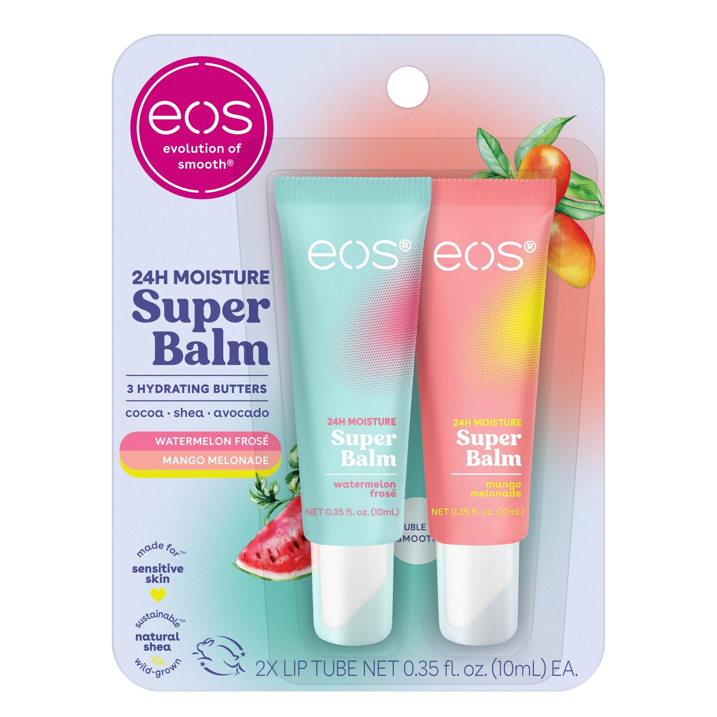 eos 24H Moisture Super Balm- Watermelon FrosÃ© & Mango Melonade, Lip Mask, Day or Night Lip Treatment, Made for Sensitive Skin, 0.35 fl oz, 2-Pack