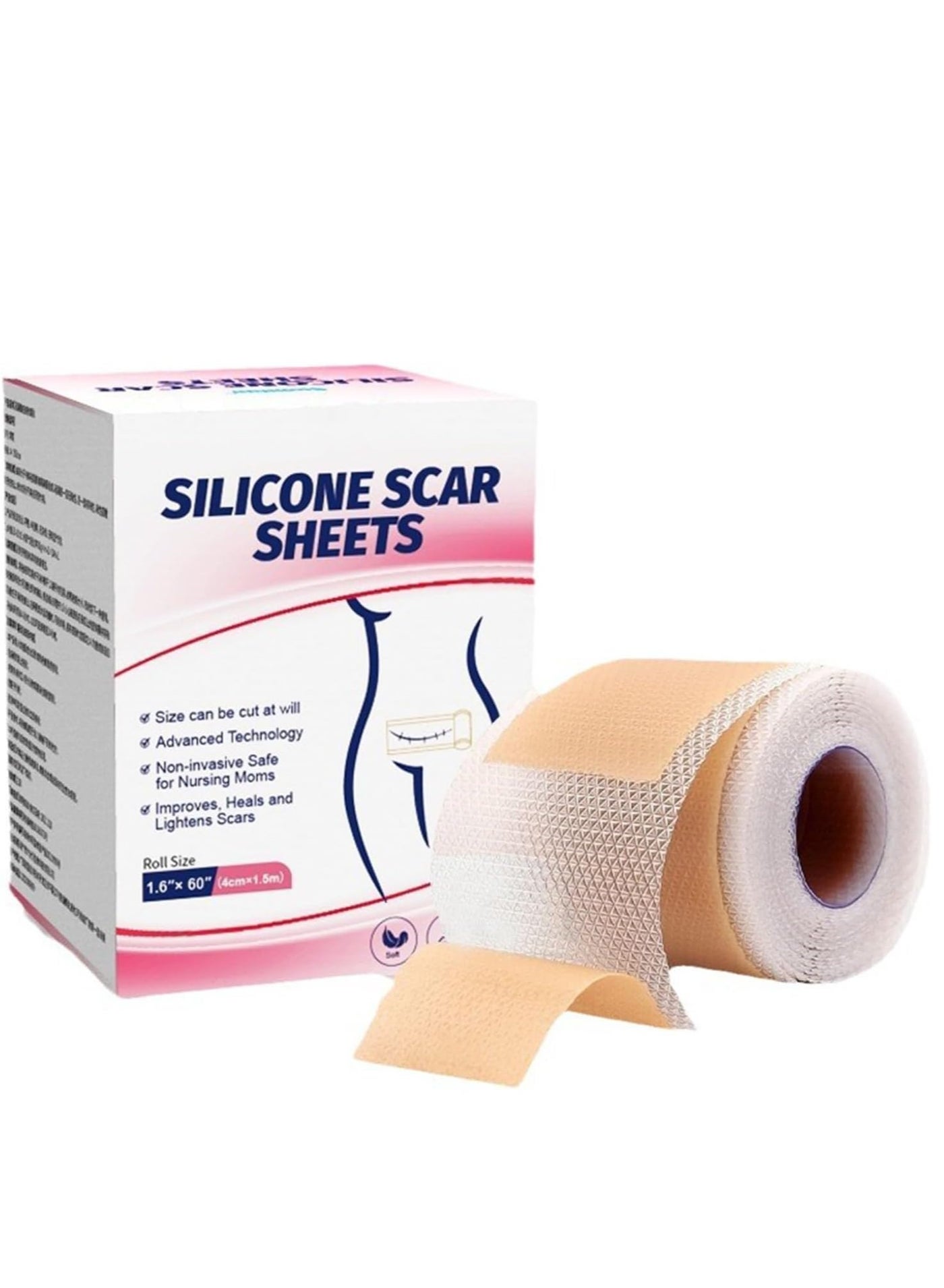 Silicone Scar Sheets (4cm*1.5m), Medical Grade Soft Silicone Scar Tape Roll, Reusable Scar Silicone Strips, Professional Scar Removal Sheets for C-Section, Surgery, Burn, Keloid, Acne