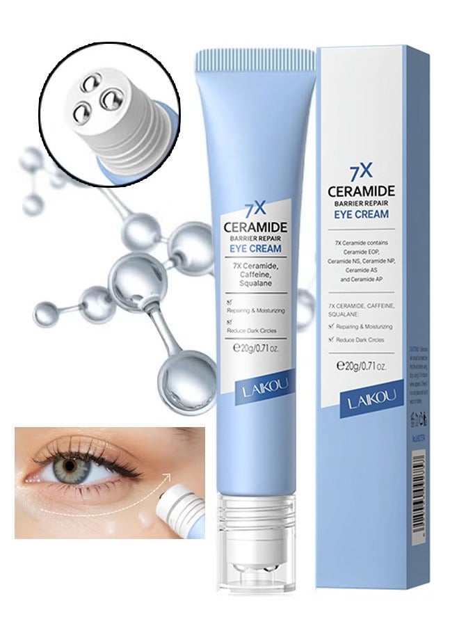 Ceramide Barrier Repair Eye Cream with Roller 20g, Hydrating Anti Aging, Eye Wrinkle Cream with Massage Head, Dark Circle Eye Cream for Women and Men, Eye Moisturizer for All Skin Type