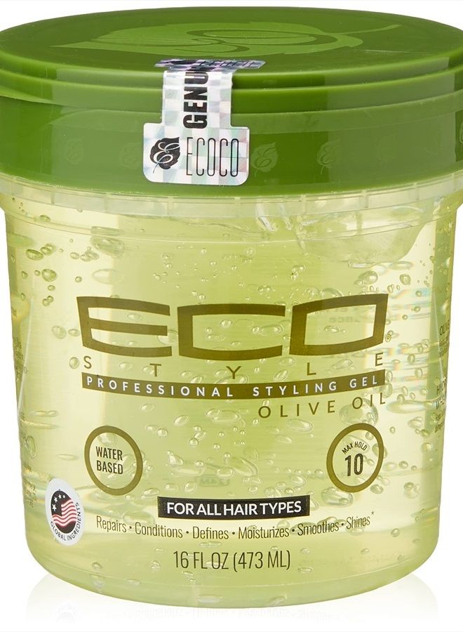 Ecoco Eco Style Gel Olive Oil - 100% Pure Olive Oil - Adds Shine And Tames Split Ends - Weightless Style - Nourishes And Repairs - Adds Moisture To The Scalp - Superior Hold - Healthy Shine - 16 Oz