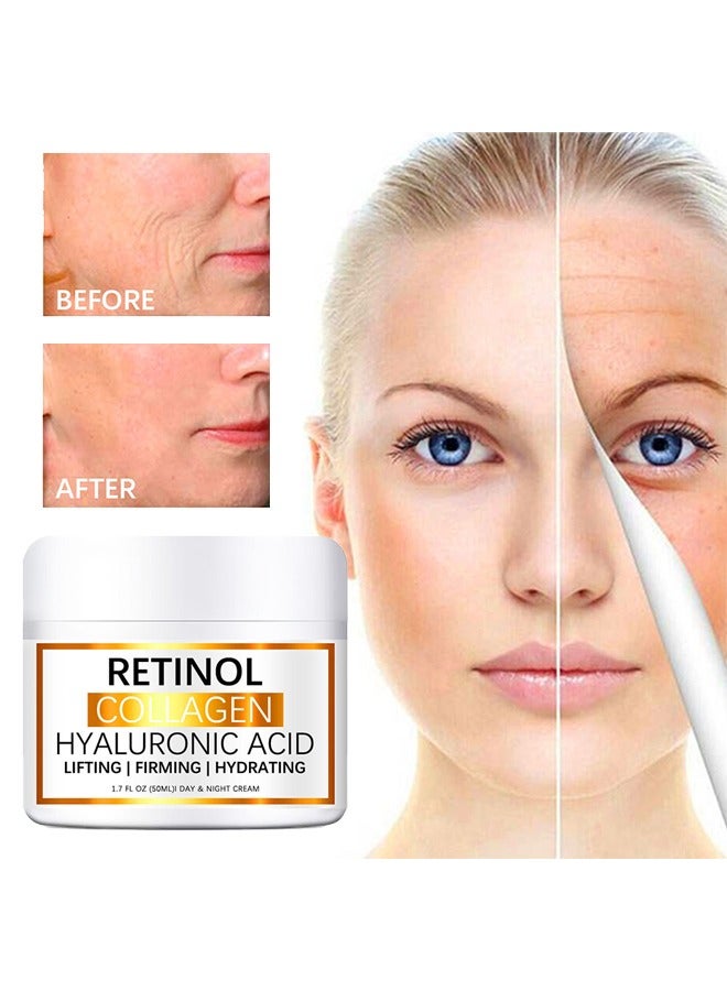 Retinol Collagen Hyaluronic Acid，Cream for Face, Anti-Aging Moisturizer with Hyaluronic Acid & Vitamin E, Collagen Cream for Wrinkles & Dark Spots, Night Cream for Youthful Skin (50g)