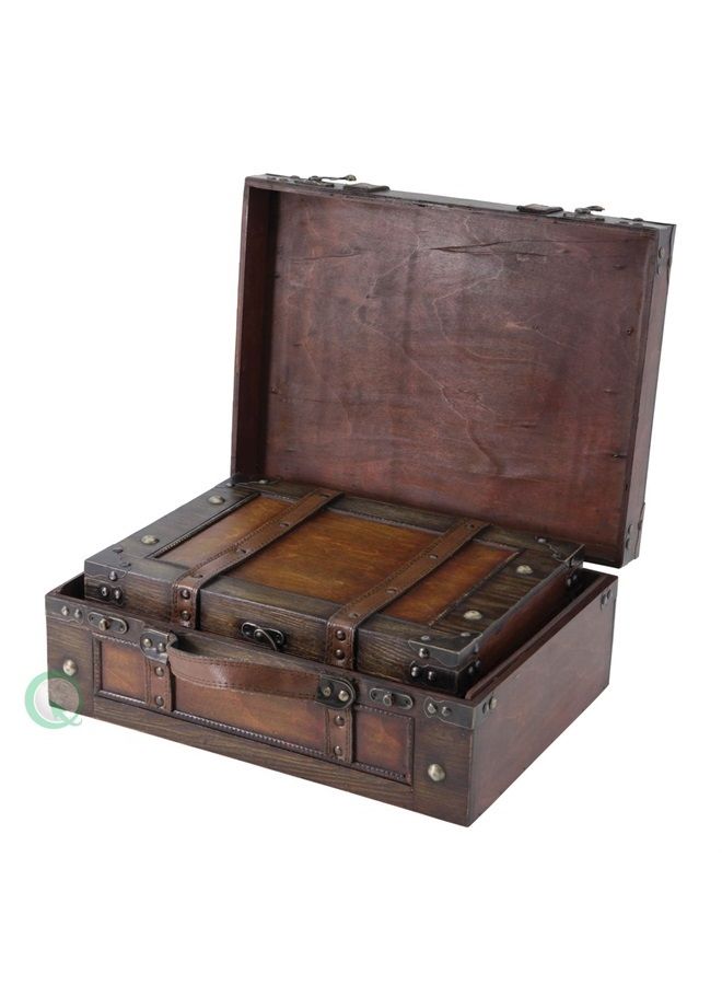 (TM Old Style Suitcase/Decorative Box with Straps, Set of 2