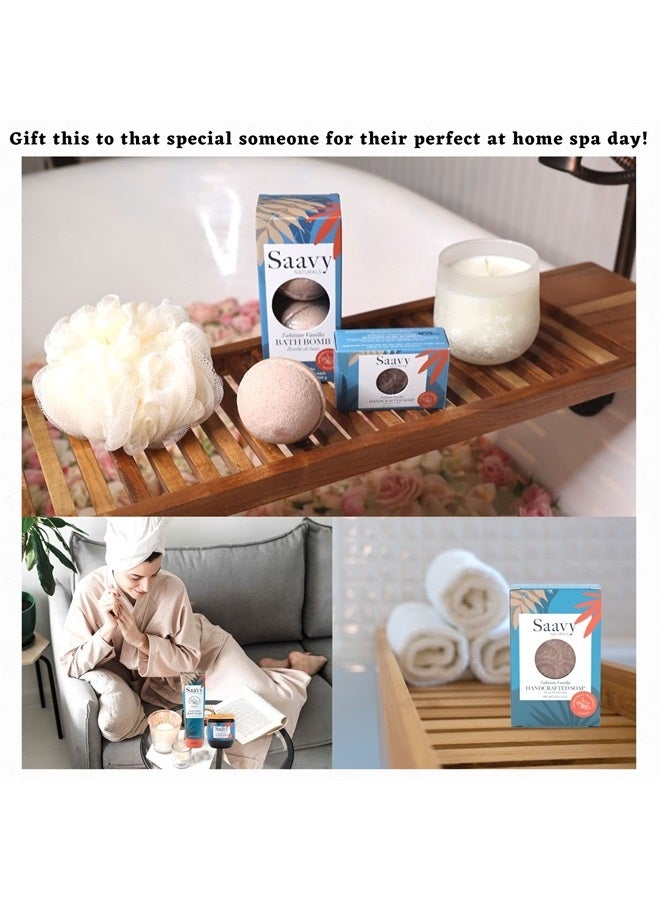 5-Piece Spa Gift Basket, Relaxing Tahitian Vanilla - Body Wash, Body Cream, Sugar Scrub, Bar Soap, and Bath Bomb - Self Care Spa Gift Set for Women