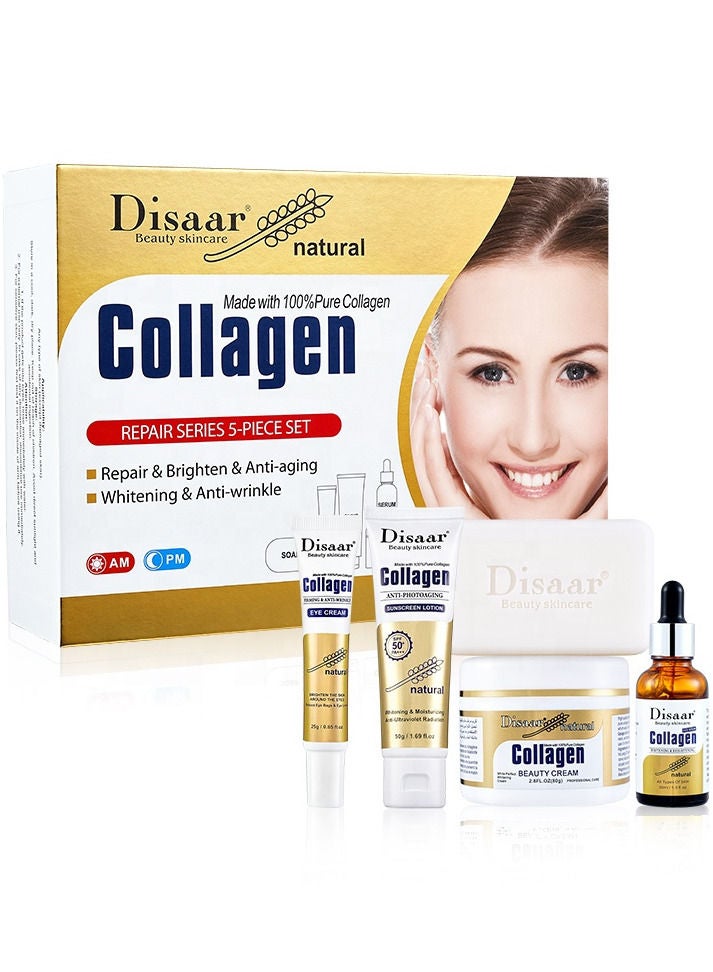 Natural 100% Collagen Anti Aging Whitening Brightening 5 Pieces Repair Skin Care Set