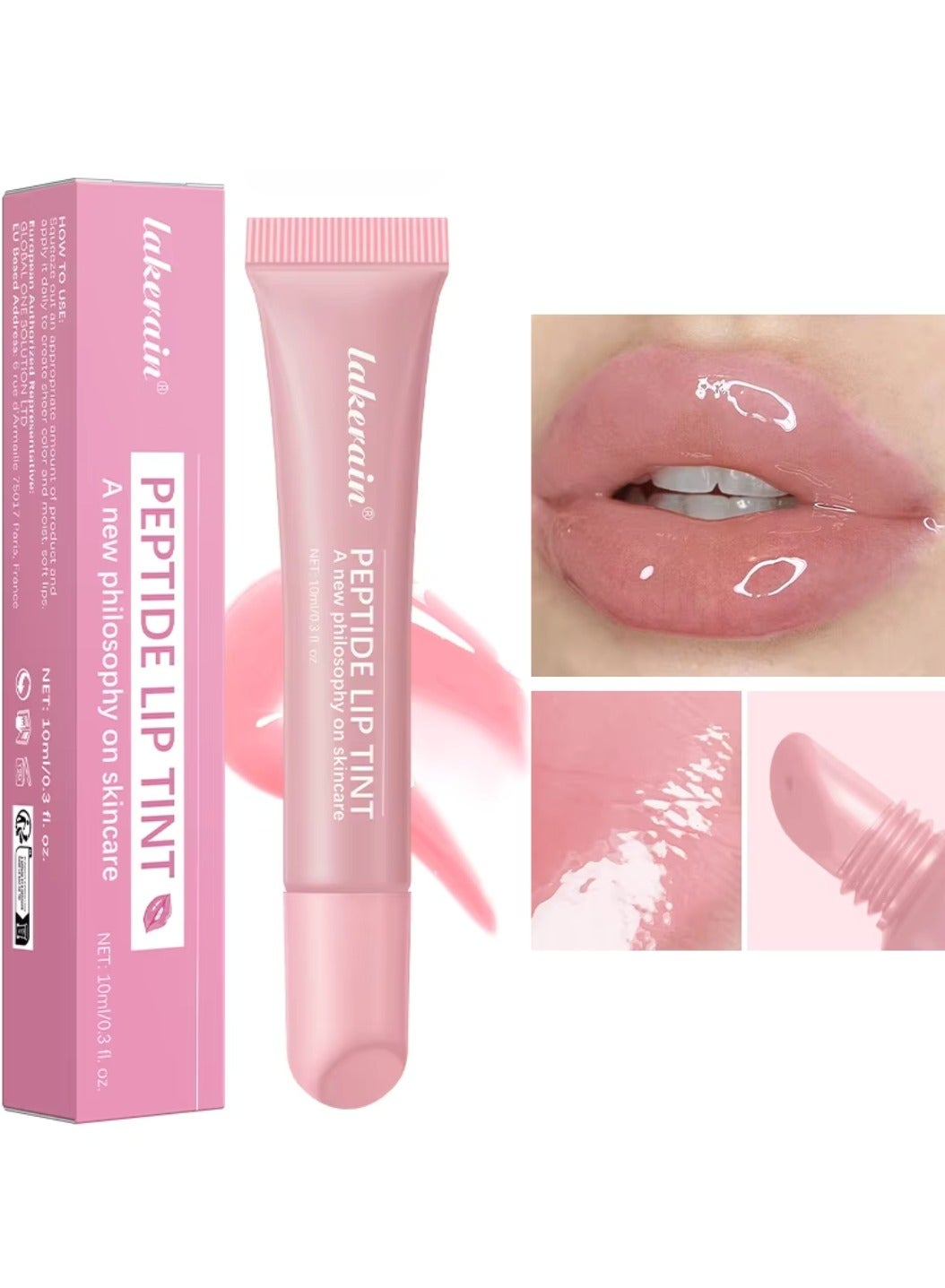 Peptide Lip Tint 2 in 1 Lip Gloss and Lip Treatment Plumper and Softer Lips Restore Replenish Dry Lips Lip Color Lipstick Lip Gloss Hydrating Moisturizing Lip Gloss 10ml Pure Pink 01