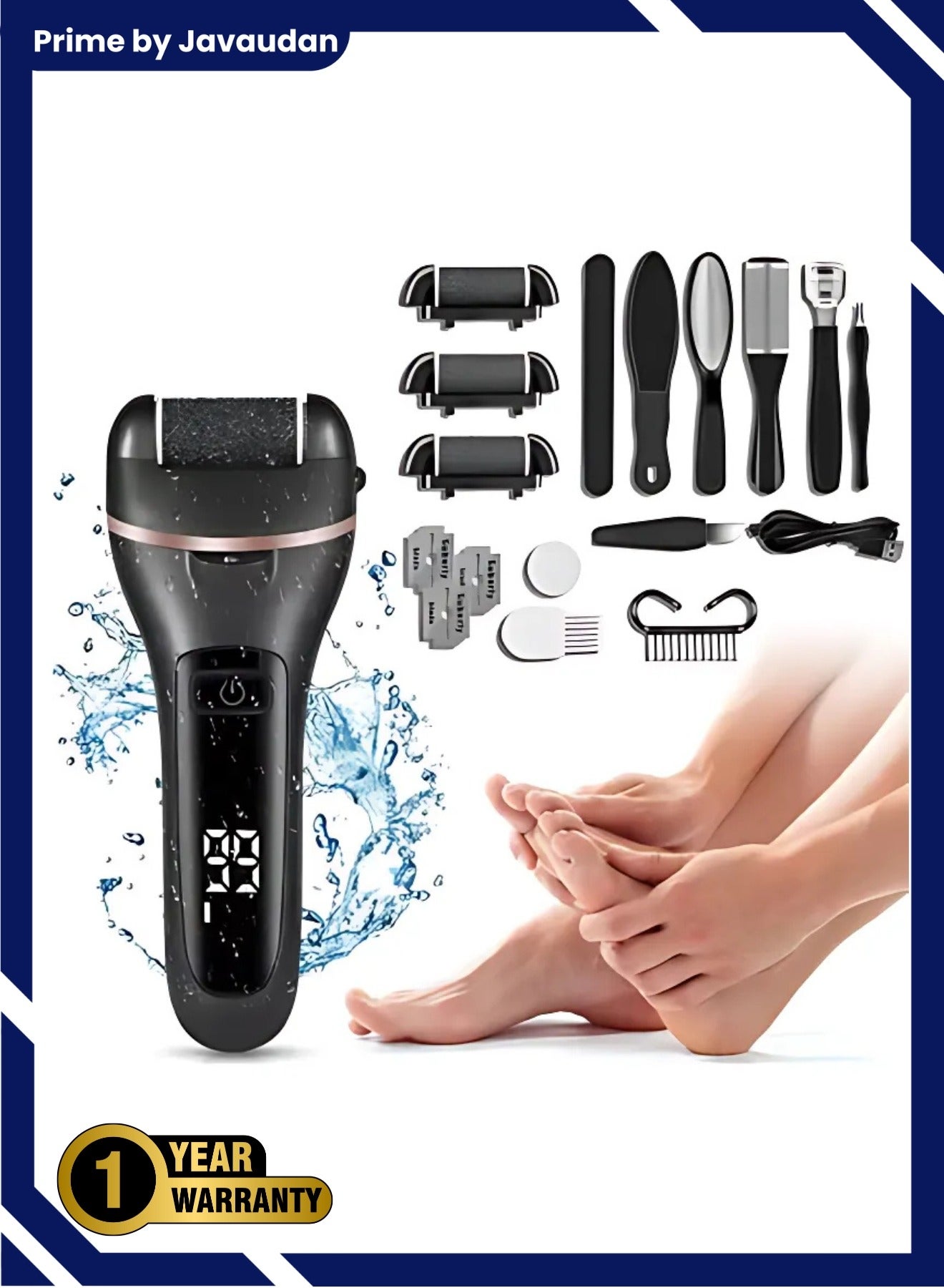 Electric Callus Remover for Feet with Rechargeable Waterproof 22 in 1 Professional Pedicure Kit Foot Care Tools Wet & Dry Foot File For Dead Skin&Cracked Heel or Rough Hand With 3 Roller Heads 2 Speed