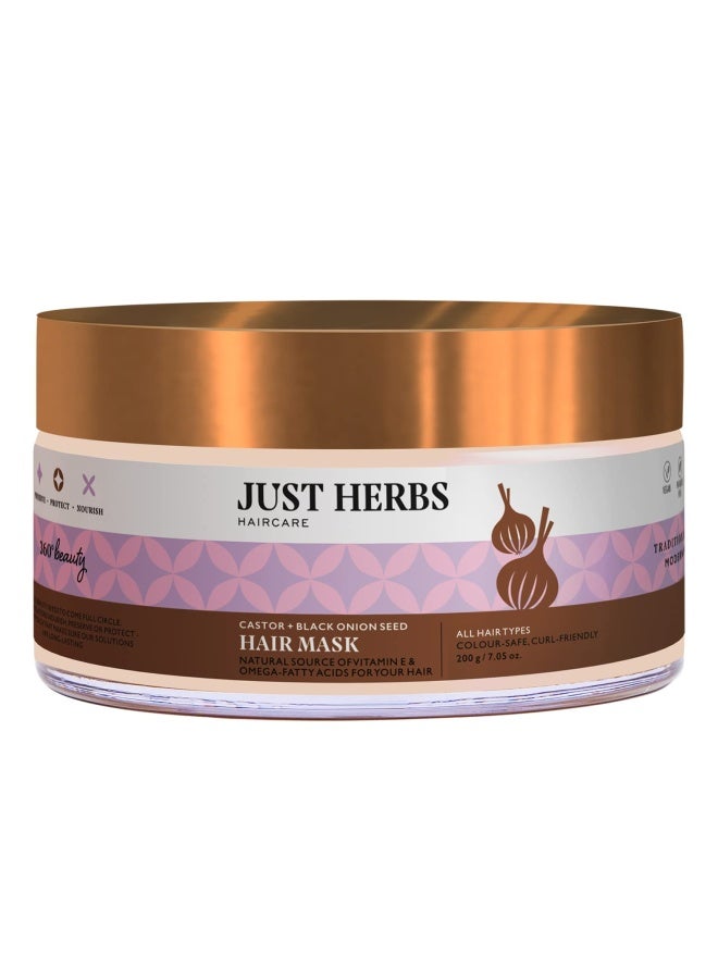 Just Herbs Anti-Hairfall Hair Mask | Castor & Black Onion Seed | Reduces Hair Fall & Dandruff | For Color-Treated & All Hair Types | Nourishing & Strengthening