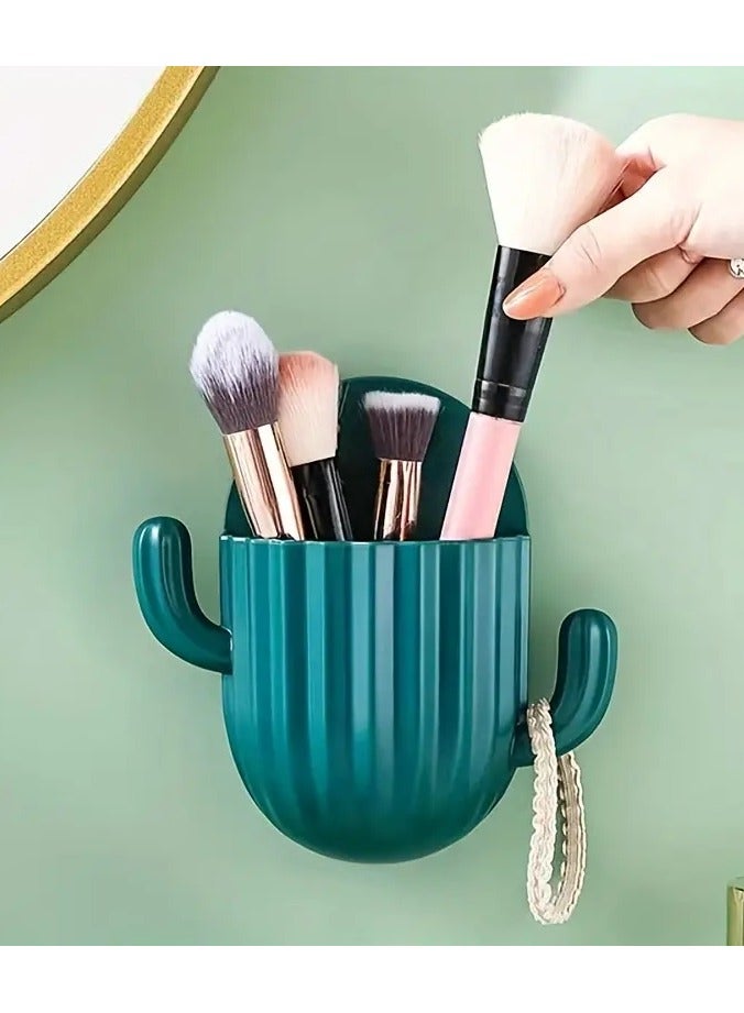 Cosmetics Storage Container Toothbrush Storage Rack Wall Mounted Drain Hole Free Bathroom Sink Comb Toothpaste Container Storage Green