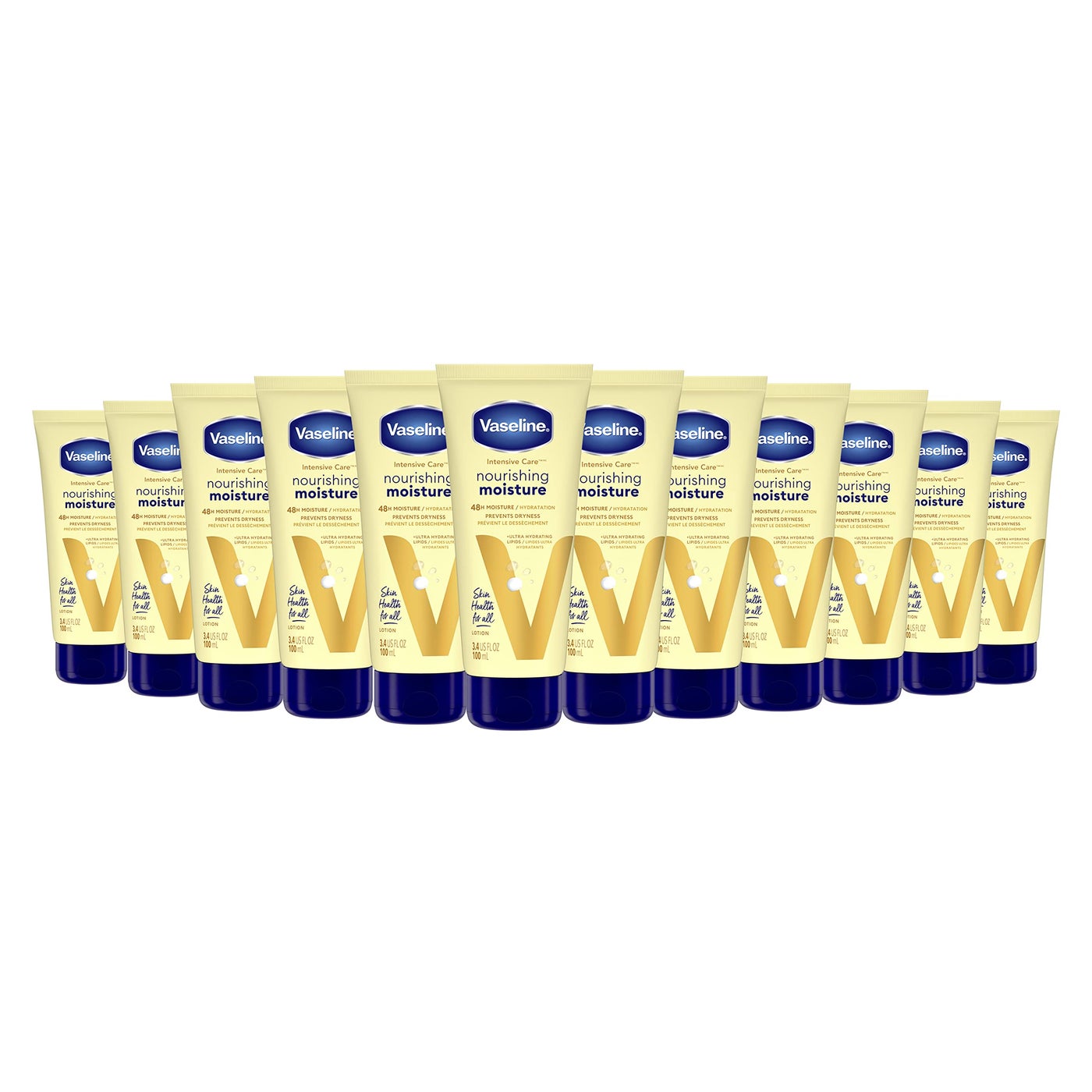 Vaseline Nourishing Moisture Body Lotion Hand & Body Lotion Pack of 12 for Dry Skin made with Ultra-Hydrating Lipids & Pure Oat Extract 3.4 oz