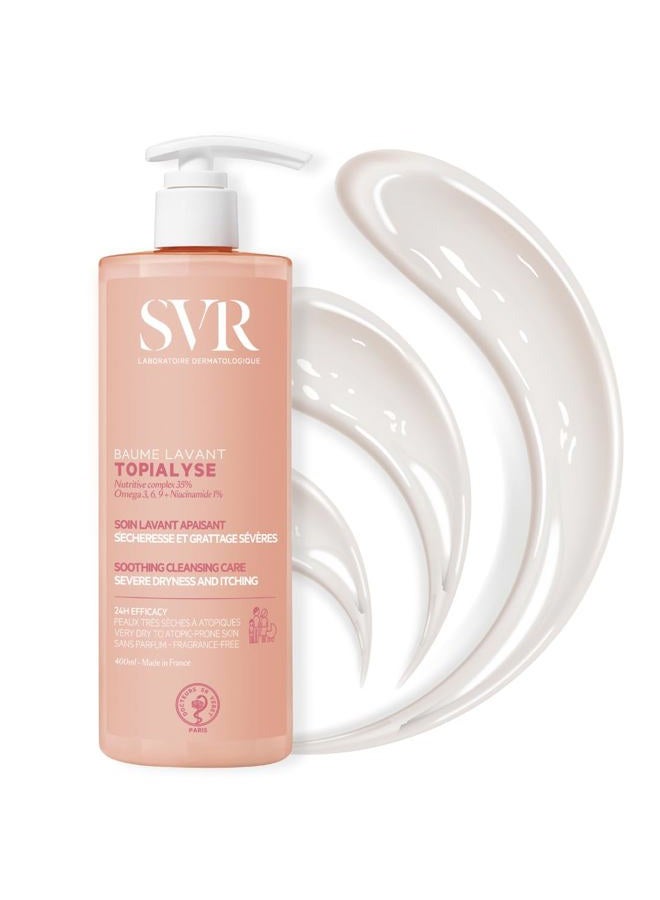Topialyse Cleansing Balm for Dry Itchy & Sensitive Skin With Niacinamide. Fragrance-free, Soothing Face & Body Wash. 24hr Nourishing Protective Cleanser, 13.5 fl.oz.