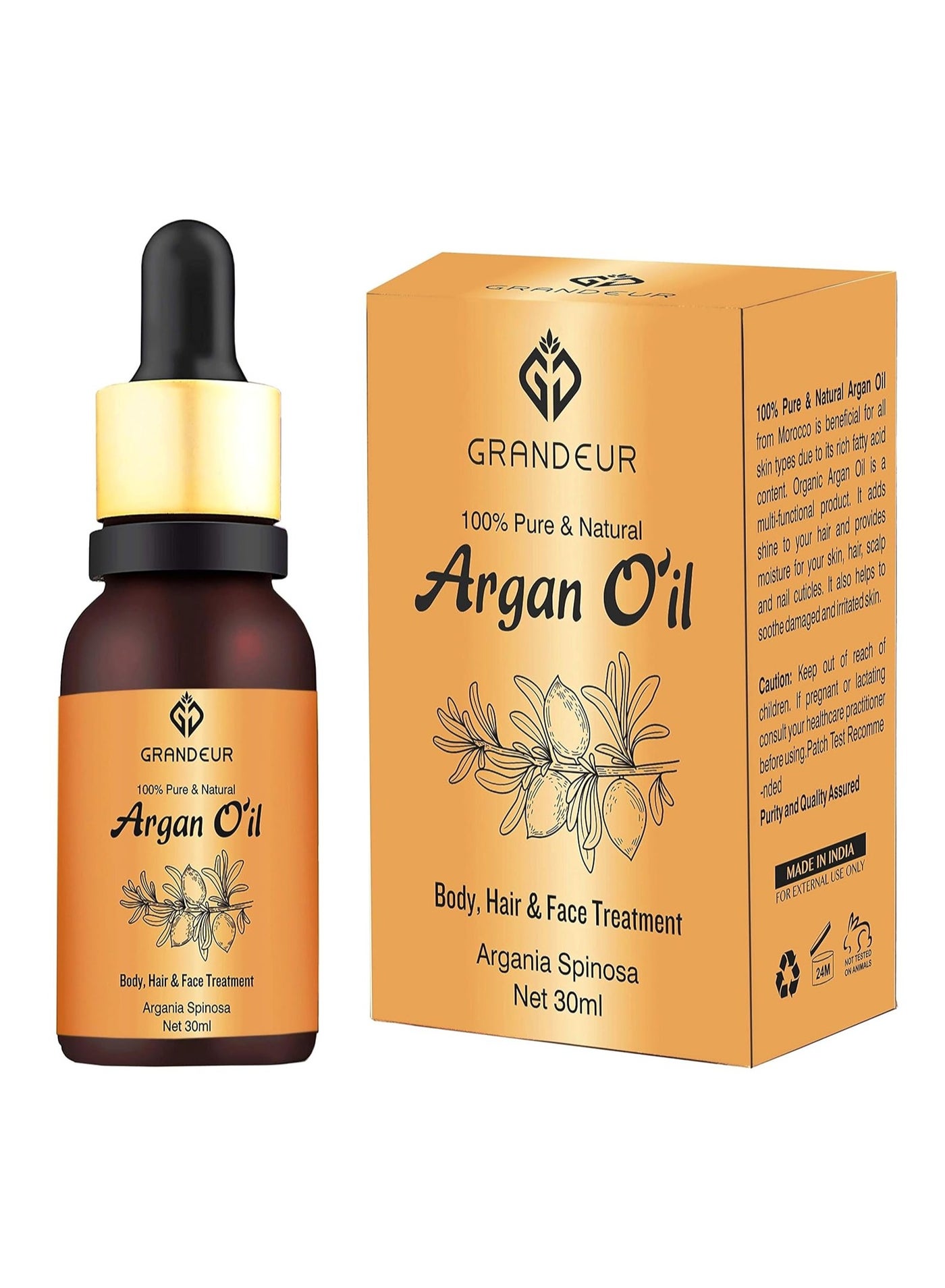 Grandeur 100% Pure And Natural Moroccan Argan Oil 30ml for Dry and Coarse Hair and Skin care 30mL Hair Fall Control Hair Growth