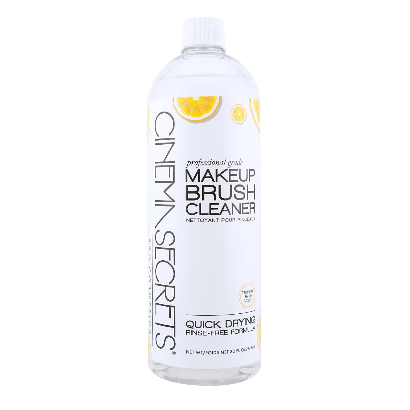 Cinema Secrets Original Makeup Brush Cleaner Solution - Professional Cleanser for Makeup Brushes - Quick-Drying, Rinse-Free Formula - Removes Stubborn Waterproof Make Up - Lemon (32 fl oz)