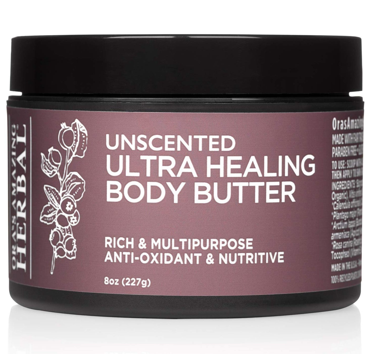 Ora's Amazing Herbal Ultra Healing Body Butter, Intensive Unscented Moisturizer For Dry Skin, Fragrance Free Skin Cream, 8 oz Large